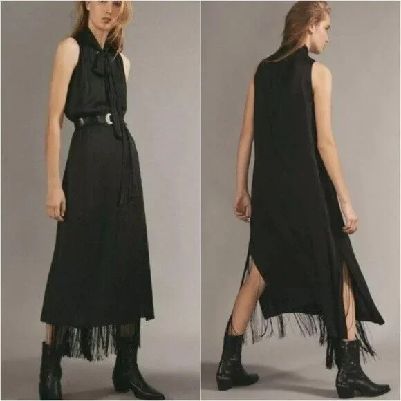 【Massimo Dutti】Long dress with fringe detail - STUDIO Massimo Dutti | Dresses | Massimo Dutti Maxi Dress Black